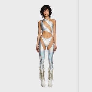 Dolls Kill - Club Exx - Silver Bodysuit with Cutouts